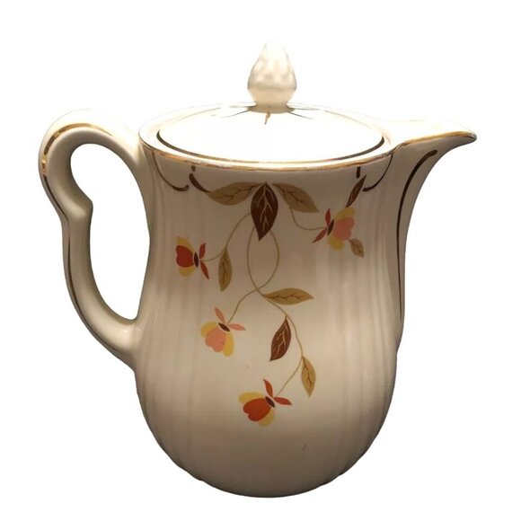 Hall's Superior China Autumn Leaf Coffee Pot 1940s Mary Dunbar Gold Paint Englan - Picture 1 of 7